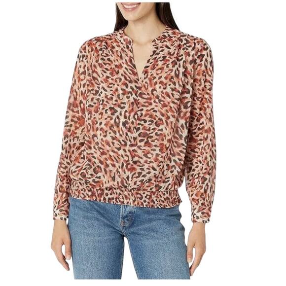 Liverpool Los Angeles‎ Watercolor Animal Print Blouse Smocked Hem Sz Medium NWT - Picture 1 of 10